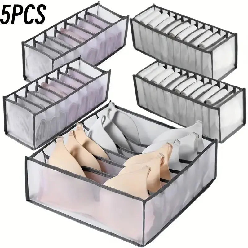 5-Pack Home Storage Boxes Foldable Plaid Underwear Combination Bags - Nylon Drawer Dividers for Socks, Panties and Underwear - Velvet Haven