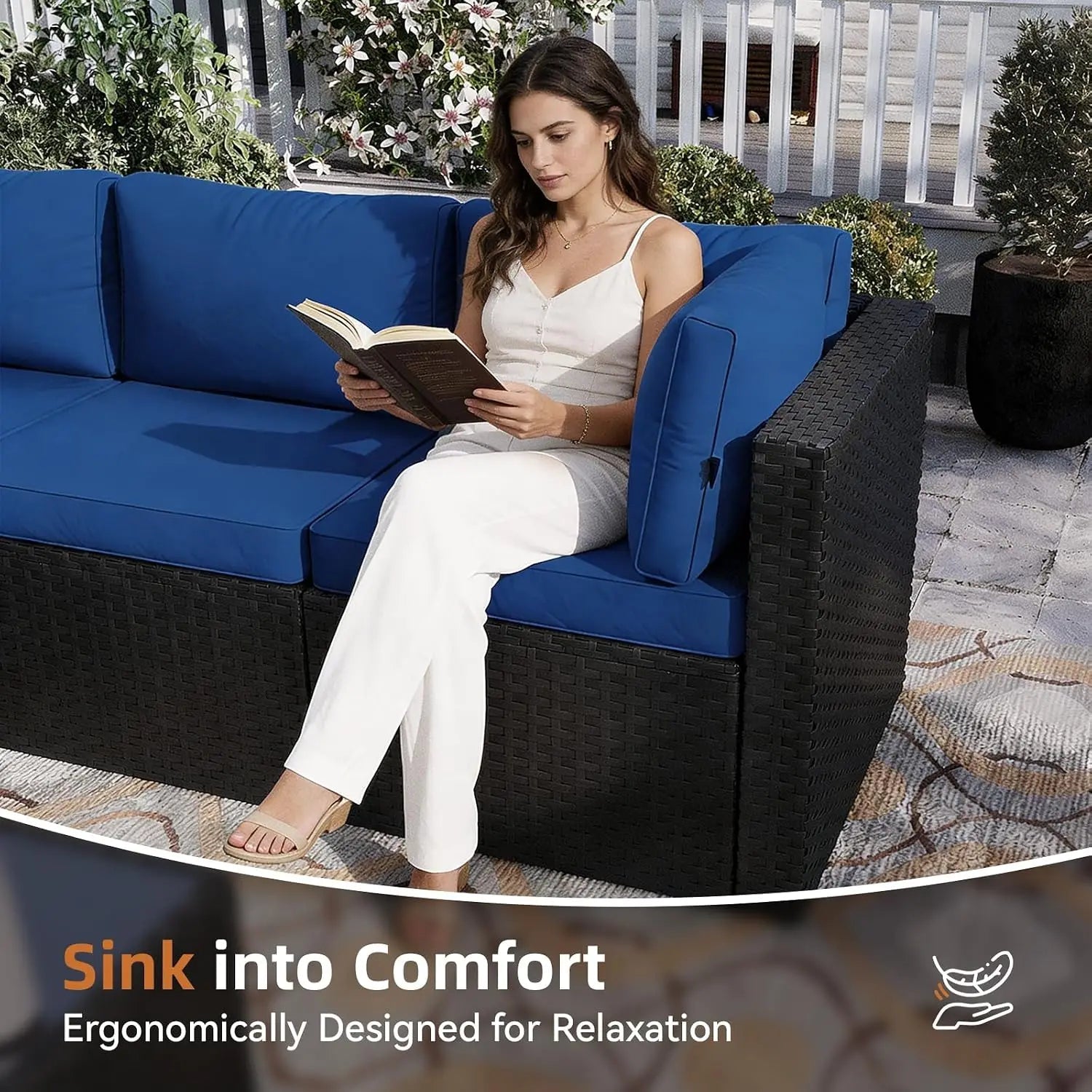 5-Piece Wicker Rattan Patio Sectional Sofa Set with Washable Cushions - Velvet Haven