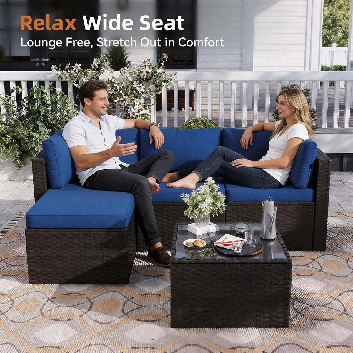 5-Piece Wicker Rattan Patio Sectional Sofa Set with Washable Cushions - Velvet Haven
