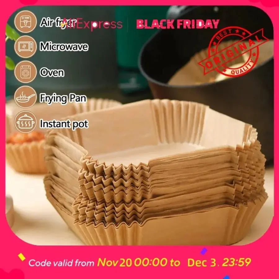50 PCS Air Fryer Paper Liners, 9 Inch Disposable Parchment Sheets for Cooking Chicken, Fries with No Mess - Velvet Haven