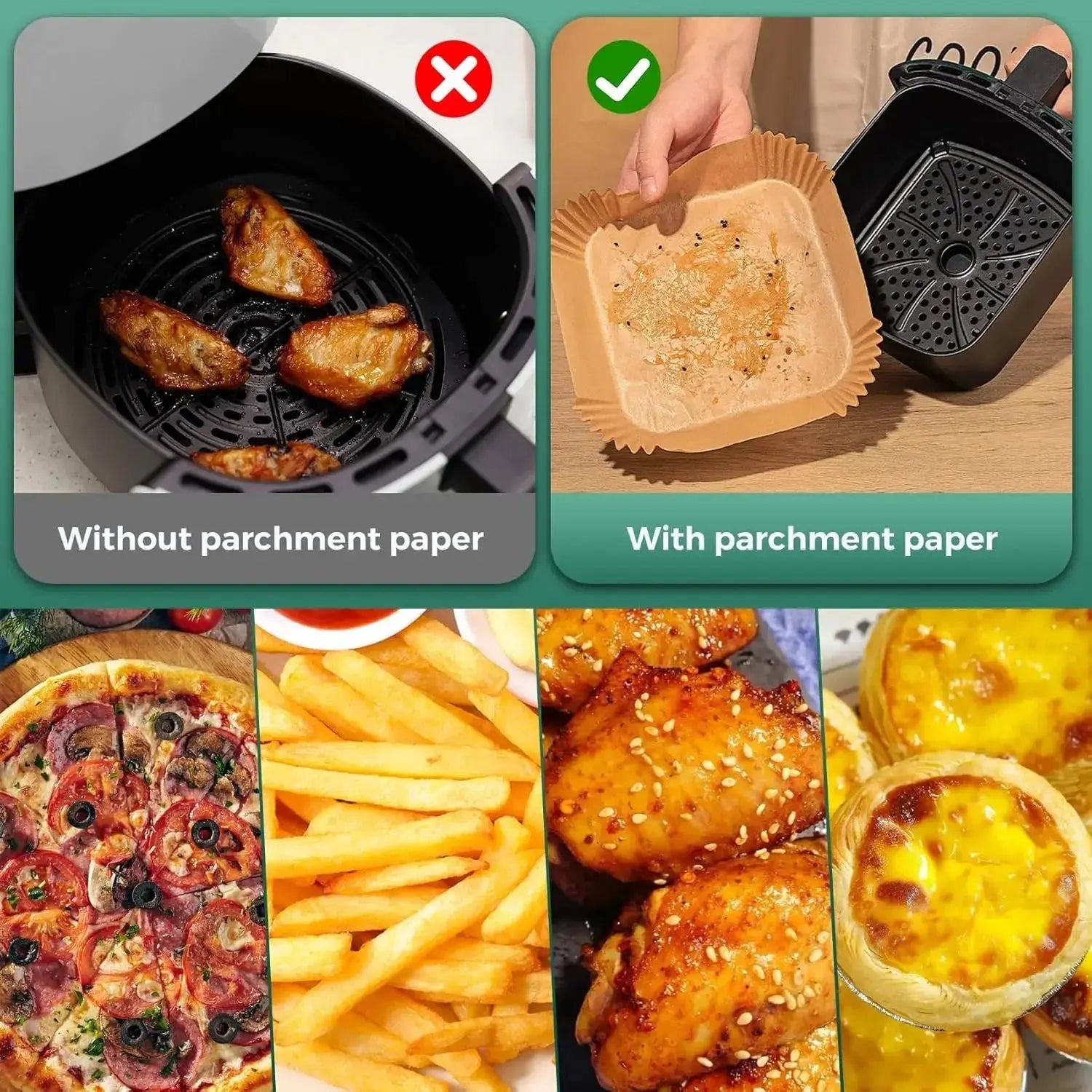 50/200PCS Kitchens Accessories Air Fryer Paper Kitchen Utensils Disposable Square Round Pastry Molds BBQ Plate Non-stick Pad - Velvet Haven