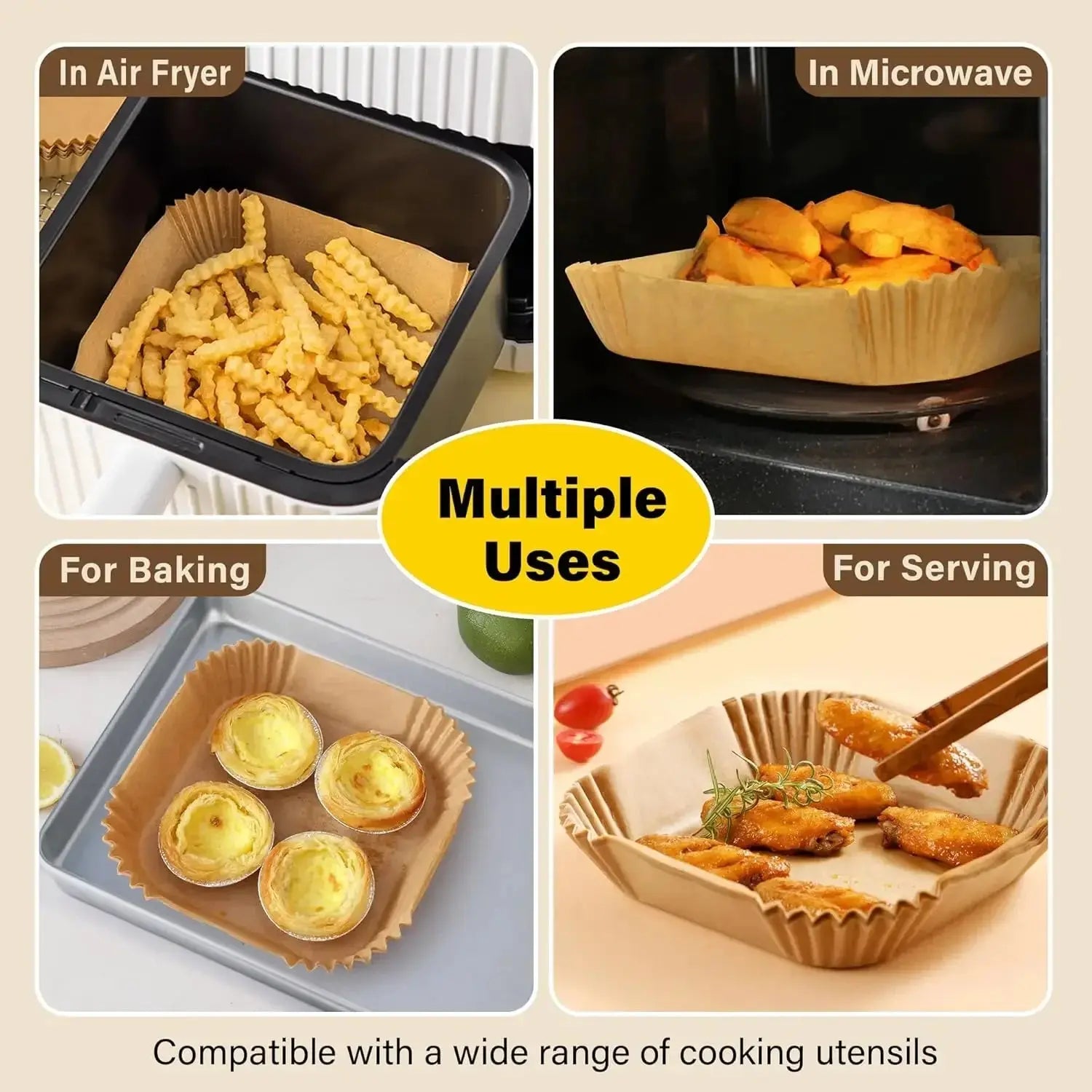 50/200PCS Kitchens Accessories Air Fryer Paper Kitchen Utensils Disposable Square Round Pastry Molds BBQ Plate Non-stick Pad - Velvet Haven
