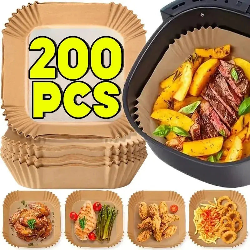 50/200PCS Kitchens Accessories Air Fryer Paper Kitchen Utensils Disposable Square Round Pastry Molds BBQ Plate Non-stick Pad - Velvet Haven