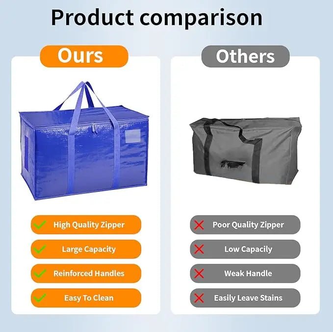 6 Pack Extra Large Moving Bags Heavy Duty with Zippers & Carrying Handles, Durable Storage Bags Moving Boxes for Closet Organize - Velvet Haven