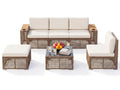 6-Piece PE Wicker Patio Sectional Sofa Set with Cup Holders - Velvet Haven