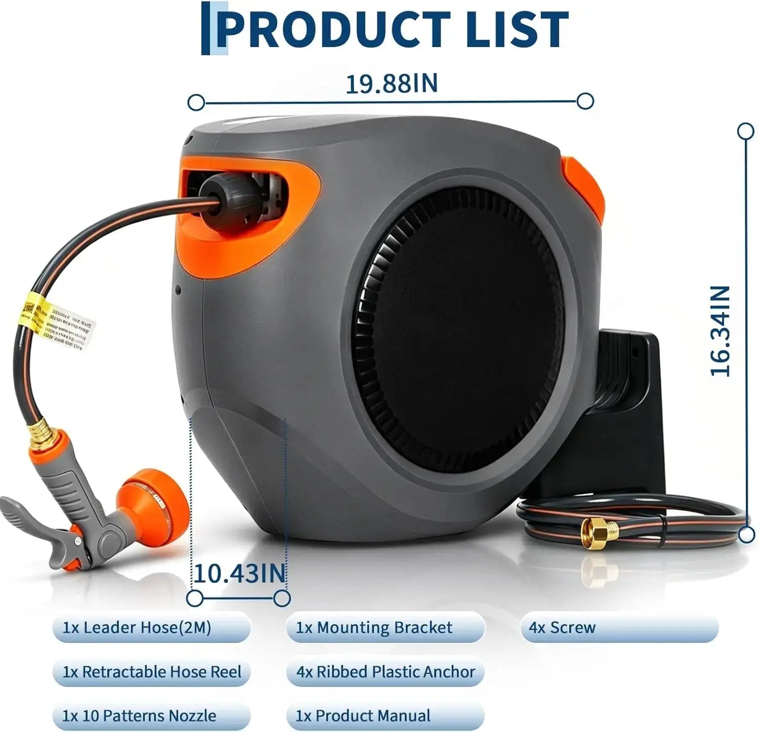 65FT/100FT Retractable Garden Hose Reel, 1/2" in Mesh PVC Water Hose Reels with 10-Function Spray Nozzle, Automatic Slow Retraction System, Any Length Lock for Garden, Yard & Outdoor Watering - Velvet Haven