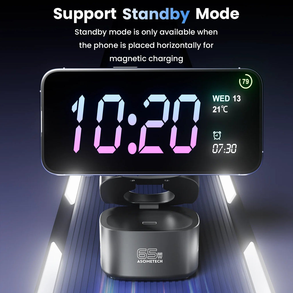 65W GaN USB C Charger For Macbook 5-IN-1 Magnetic Wireless Charger Foldable Fast Charging Station For iPhone 16 iWatch Airpod - Velvet Haven