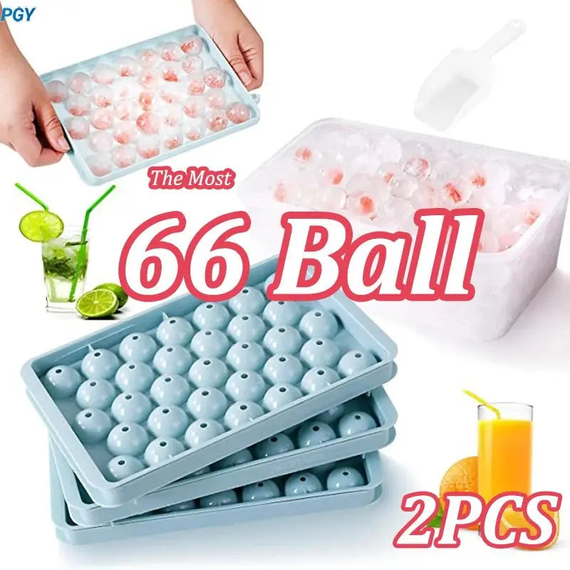 66/33 Ice Ball Mold - Whiskey Cocktail Round Ice Cube Maker with Lid, Perfect Hockey Ball Shape, BPA Free Mini Tray Kitchen Tool - Velvet Haven