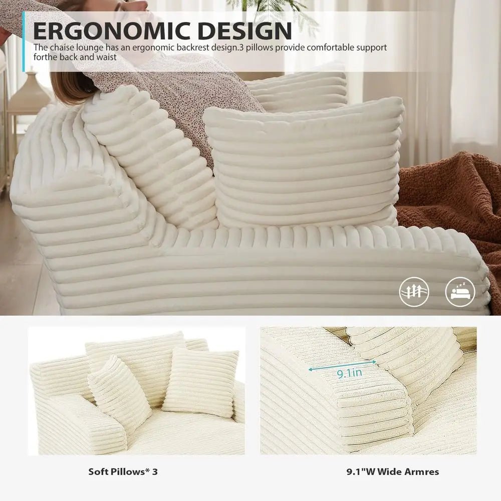 67 Indoor Oversized Corduroy Chaise Lounge Chair, Deep Seat Sleeper Couch for Reading, Cloud Sofa Bed, Living Room Furniture, No - Velvet Haven