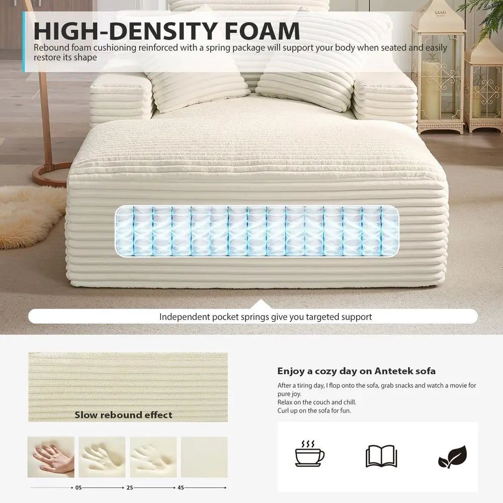 67 Indoor Oversized Corduroy Chaise Lounge Chair, Deep Seat Sleeper Couch for Reading, Cloud Sofa Bed, Living Room Furniture, No - Velvet Haven