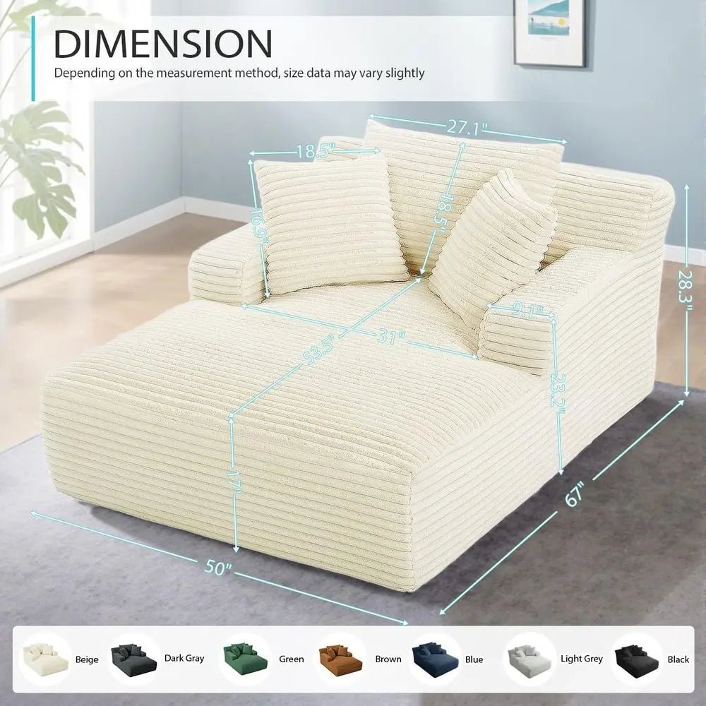 67 Indoor Oversized Corduroy Chaise Lounge Chair, Deep Seat Sleeper Couch for Reading, Cloud Sofa Bed, Living Room Furniture, No - Velvet Haven