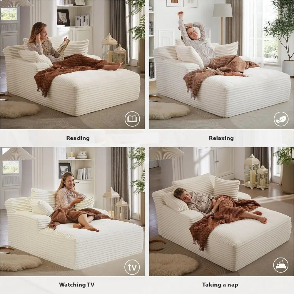 67 Indoor Oversized Corduroy Chaise Lounge Chair, Deep Seat Sleeper Couch for Reading, Cloud Sofa Bed, Living Room Furniture, No - Velvet Haven