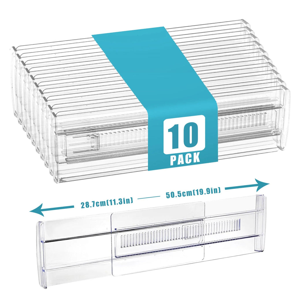 6/8/10/12-Pack Adjustable Drawer Organizers, Clear Expandable Dresser Organizers for Storing Clothes Kitchen Utensils - Velvet Haven