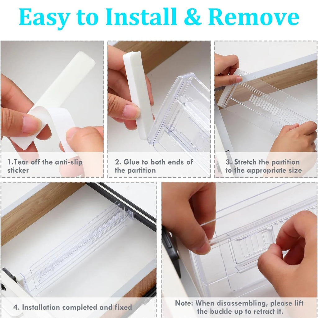 6/8/10/12-Pack Adjustable Drawer Organizers, Clear Expandable Dresser Organizers for Storing Clothes Kitchen Utensils - Velvet Haven
