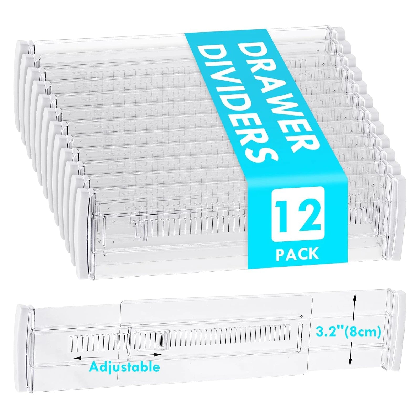 6/8/10/12-Pack Adjustable Drawer Organizers, Clear Expandable Dresser Organizers for Storing Clothes Kitchen Utensils - Velvet Haven