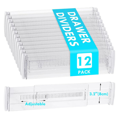 6/8/10/12-Pack Adjustable Drawer Organizers, Clear Expandable Dresser Organizers for Storing Clothes Kitchen Utensils - Velvet Haven