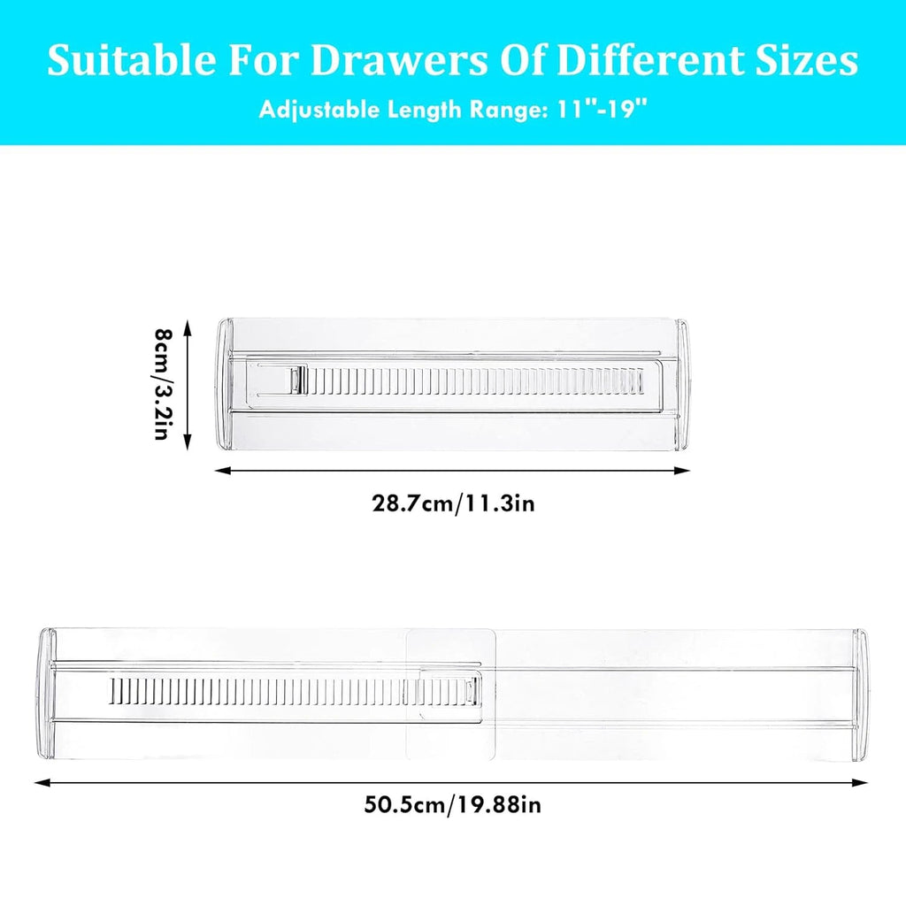 6/8/10/12-Pack Adjustable Drawer Organizers, Clear Expandable Dresser Organizers for Storing Clothes Kitchen Utensils - Velvet Haven