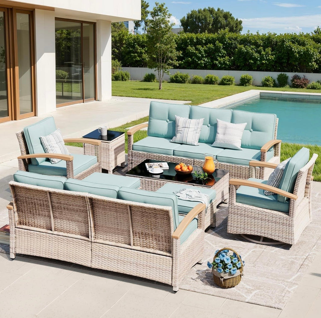 8-Piece Wicker Patio Furniture Set with Swivel Glider Chairs