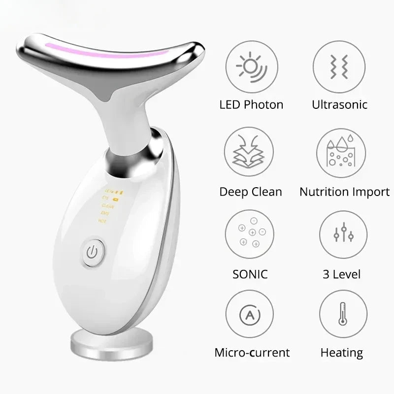 7 Color EMS Neck Beauty Device Face Lifting Massager Double Chin Remover Anti Wrinkle LED Photon Skin Tightening Facial Massager - Velvet Haven