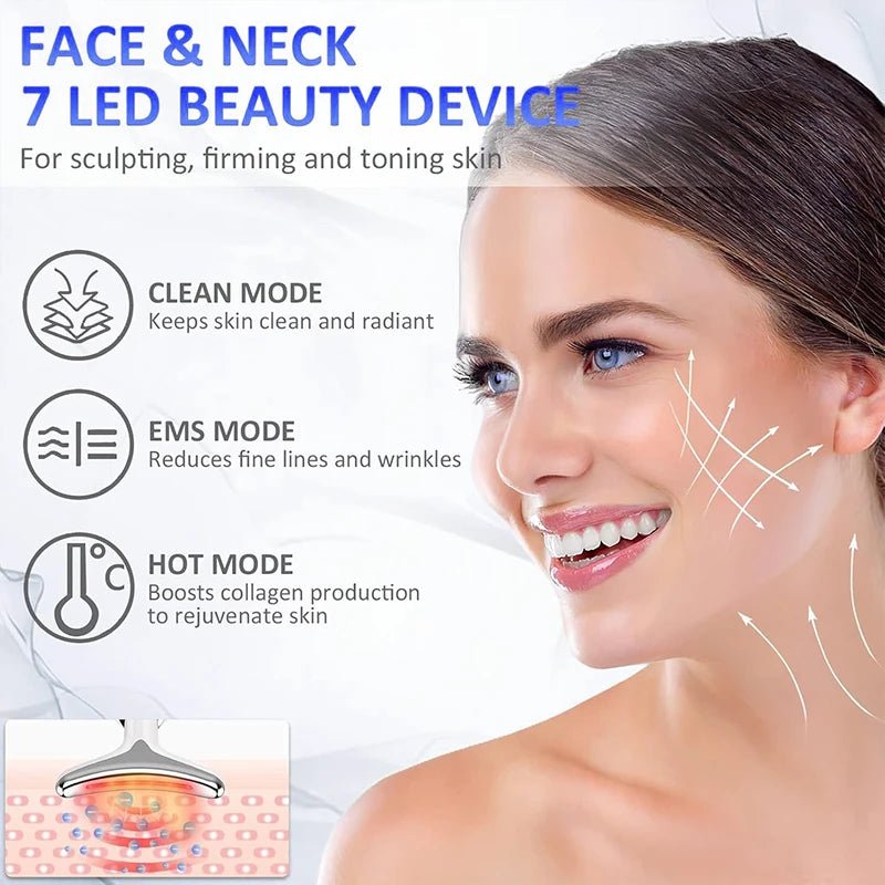 7 Color EMS Neck Beauty Device Face Lifting Massager Double Chin Remover Anti Wrinkle LED Photon Skin Tightening Facial Massager - Velvet Haven