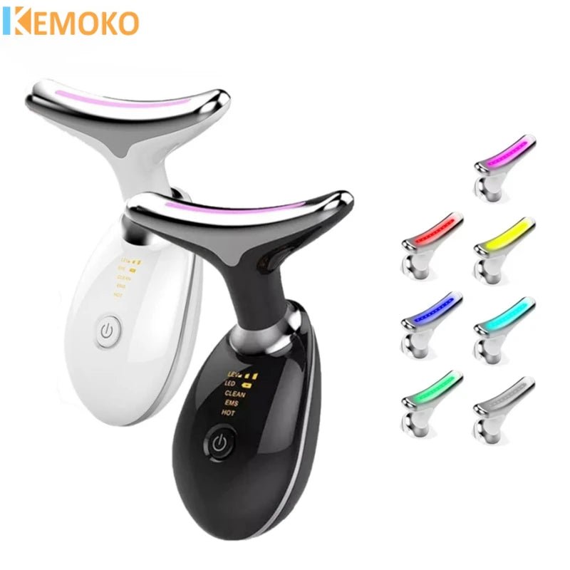 7 Color EMS Neck Beauty Device Face Lifting Massager Double Chin Remover Anti Wrinkle LED Photon Skin Tightening Facial Massager - Velvet Haven