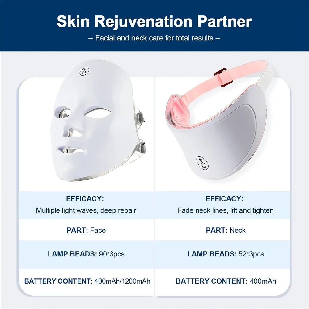 7 Colors Led Facial Mask With Neck Red Light Therapy Mask For Skin Tightening Lifting Anti-aging Bio-Light Beauty Whitening Home - Velvet Haven