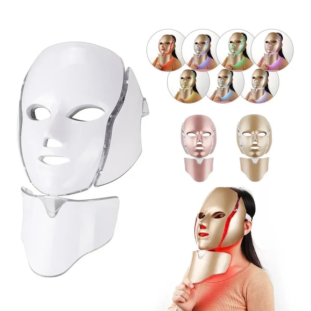 7 Colors Light LED Face Neck Beauty Mask Photon Red Light Facial Skin Care Anti Aging Rejuvenation Brighten Skin Care Tool - Velvet Haven