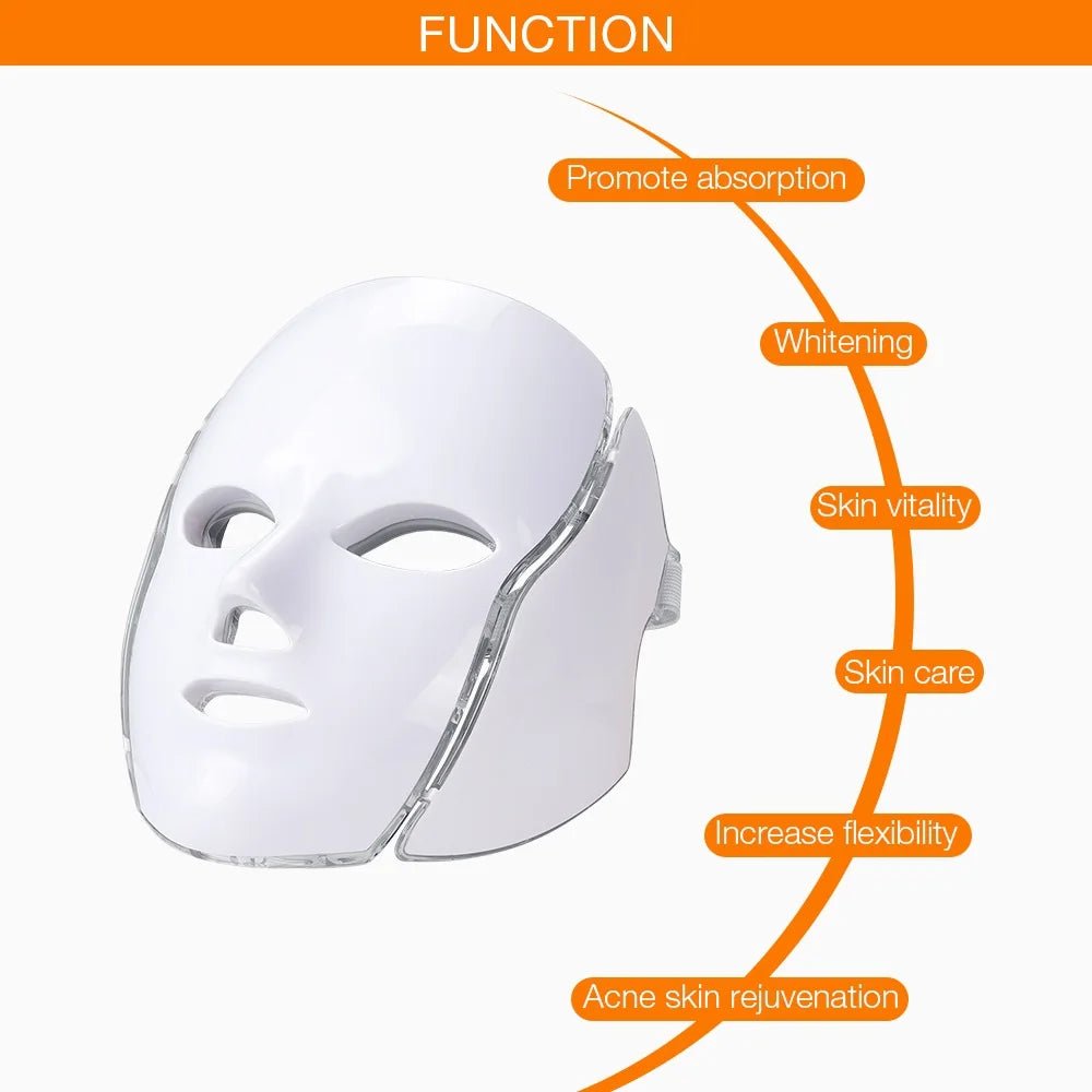 7 Colors Light LED Face Neck Beauty Mask Photon Red Light Facial Skin Care Anti Aging Rejuvenation Brighten Skin Care Tool - Velvet Haven