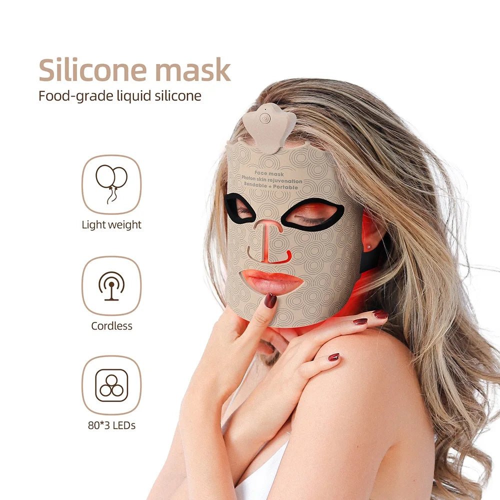 7 Colors Photon Silicone Face LED Mask 3D Facial Beauty Mask Red Light Therapy Skin Care Repair Skin Brightening Wireless Use - Velvet Haven