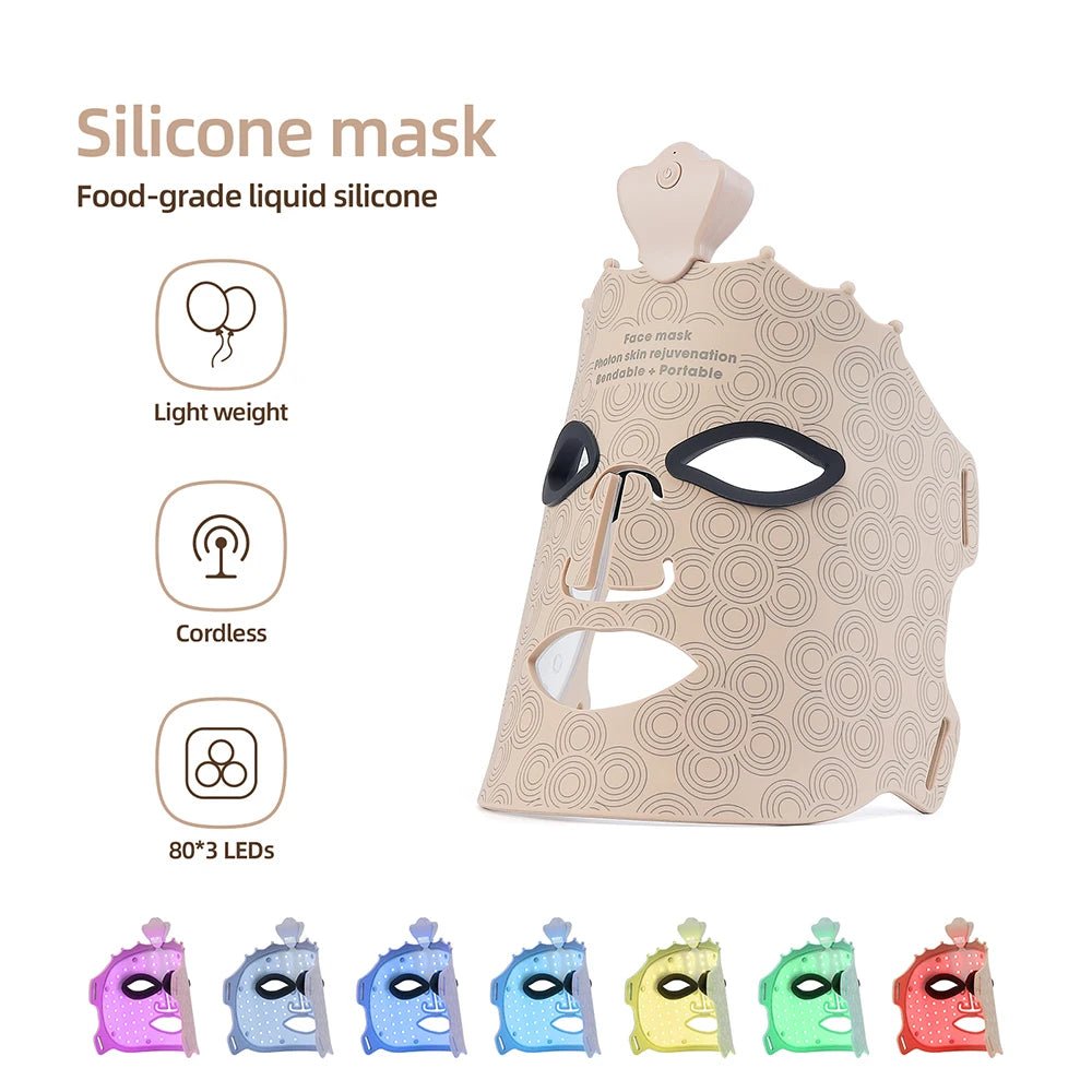 7 Colors Photon Silicone Face LED Mask 3D Facial Beauty Mask Red Light Therapy Skin Care Repair Skin Brightening Wireless Use - Velvet Haven