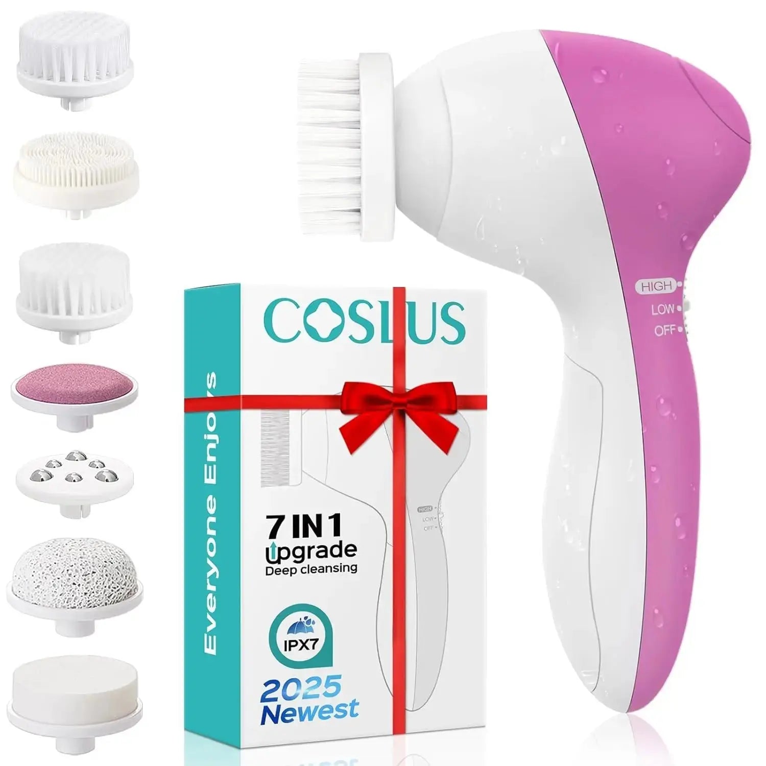7-in-1 Electric Exfoliating Facial Cleansing Brush for Deep Cleansing and Massaging, with 7 Replaceable Brush Heads. - Velvet Haven