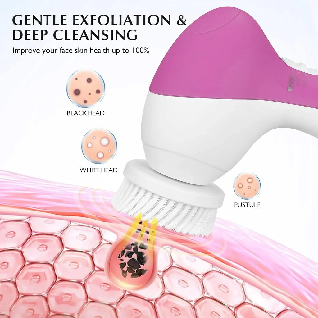 7-in-1 Electric Exfoliating Facial Cleansing Brush for Deep Cleansing and Massaging, with 7 Replaceable Brush Heads. - Velvet Haven