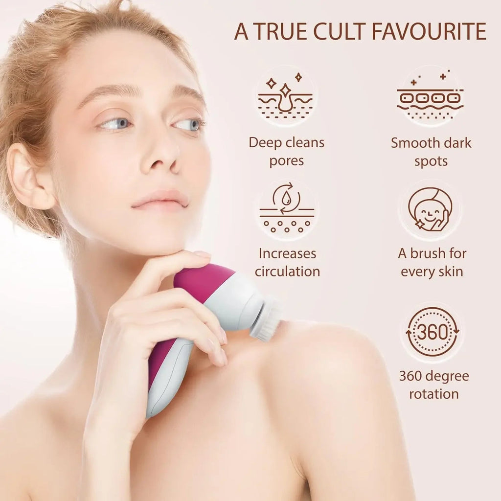 7-in-1 Electric Exfoliating Facial Cleansing Brush for Deep Cleansing and Massaging, with 7 Replaceable Brush Heads. - Velvet Haven