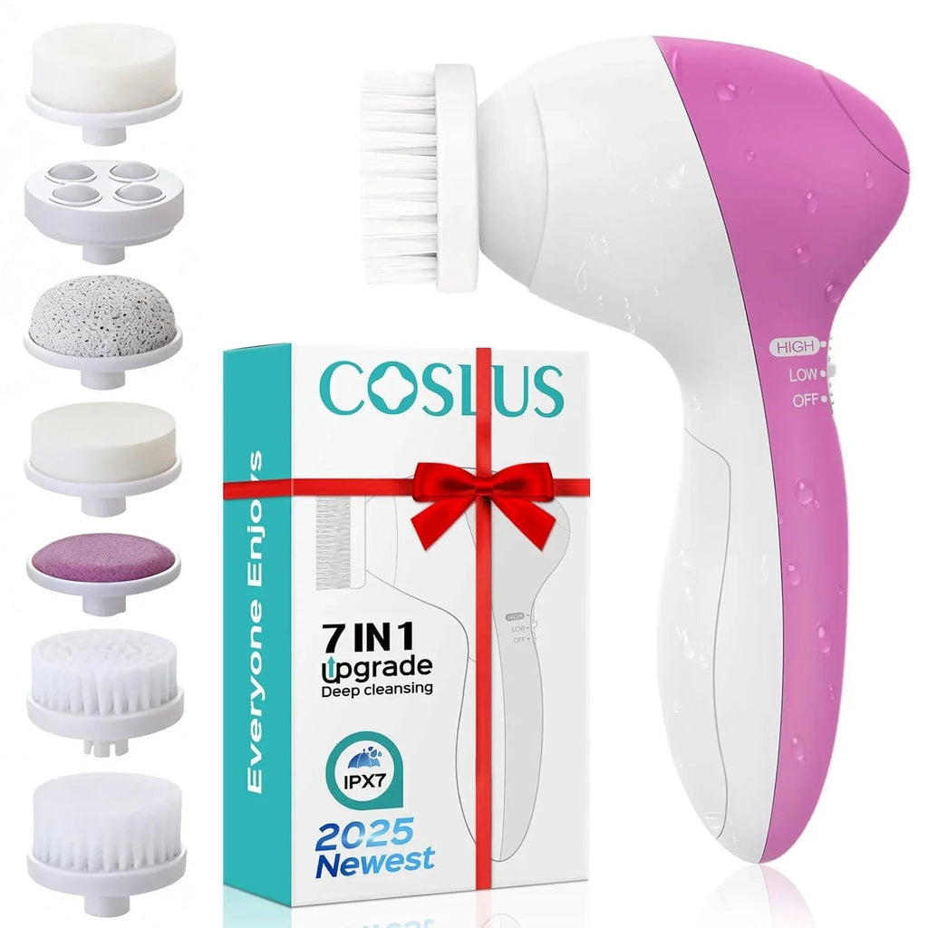 7-in-1 Electric Exfoliating Facial Cleansing Brush for Deep Cleansing and Massaging, with 7 Replaceable Brush Heads. - Velvet Haven