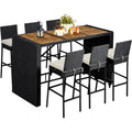 7-Piece Outdoor Dining Set with Wooden Bar Table, Wicker Chairs & Removable Cushions - Velvet Haven