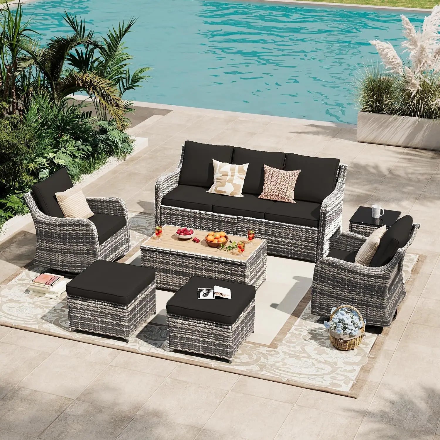 7-Piece Outdoor Wicker Patio Conversation Set with Swivel Chairs - Velvet Haven