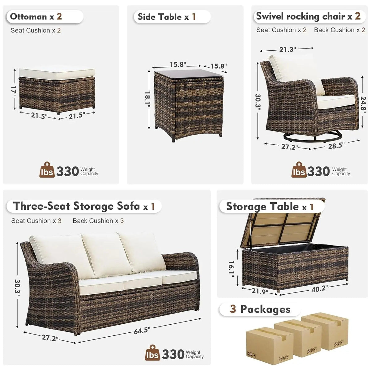 7-Piece Outdoor Wicker Patio Conversation Set with Swivel Chairs - Velvet Haven