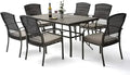 7-Piece Outdoor Wicker Patio Dining Set with Iron Slat Table and 6 Cushioned Chairs - Velvet Haven