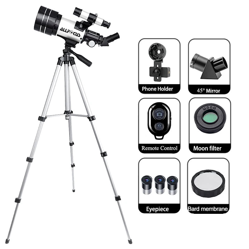70mm Portable Refractor Telescope – 150X Magnification with Phone Adapter & Wireless Remote - Velvet Haven