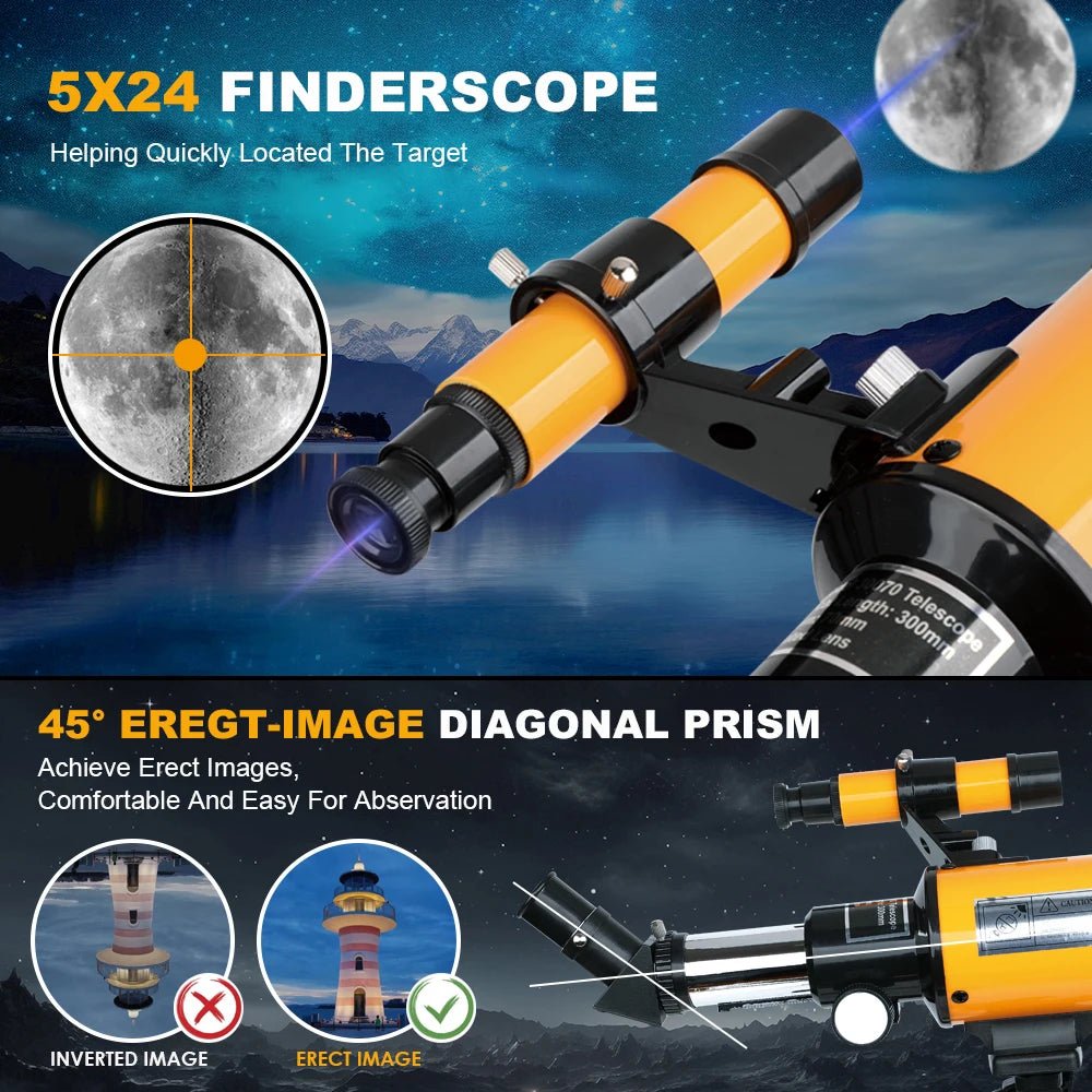 70mm Portable Refractor Telescope – 150X Magnification with Phone Adapter & Wireless Remote - Velvet Haven