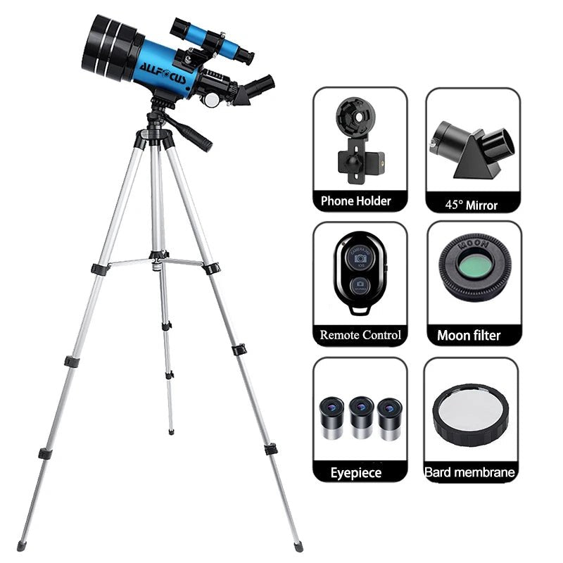 70mm Portable Refractor Telescope – 150X Magnification with Phone Adapter & Wireless Remote - Velvet Haven