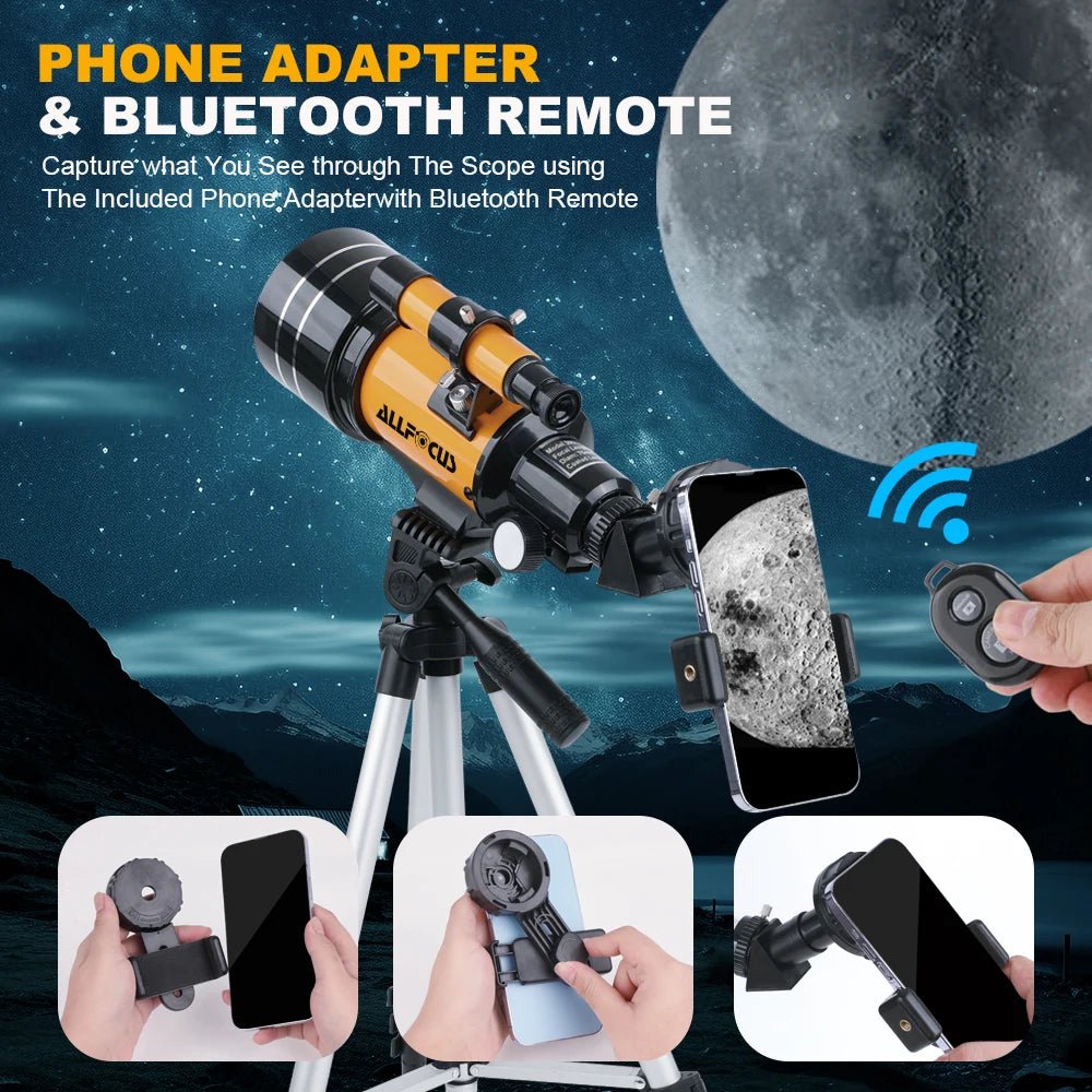 70mm Portable Refractor Telescope – 150X Magnification with Phone Adapter & Wireless Remote - Velvet Haven