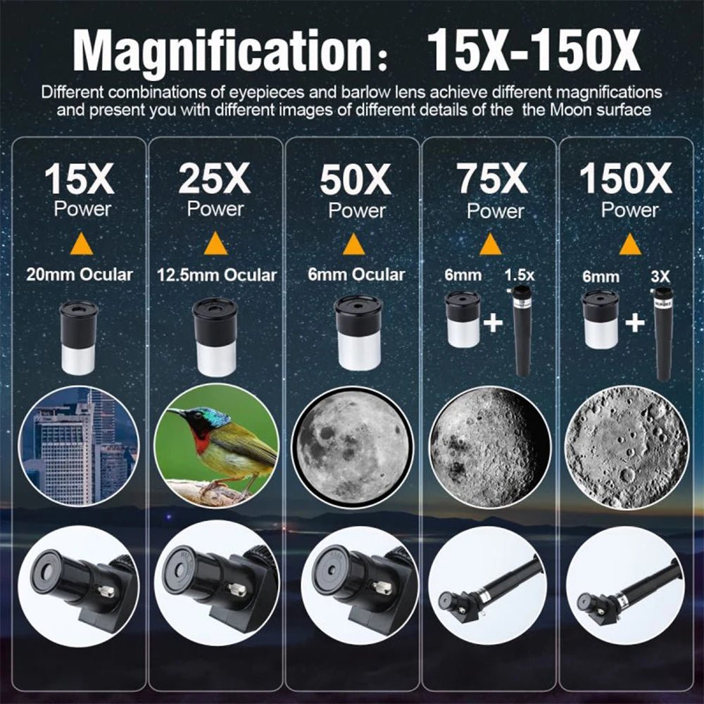 70mm Portable Refractor Telescope – 150X Magnification with Phone Adapter & Wireless Remote - Velvet Haven