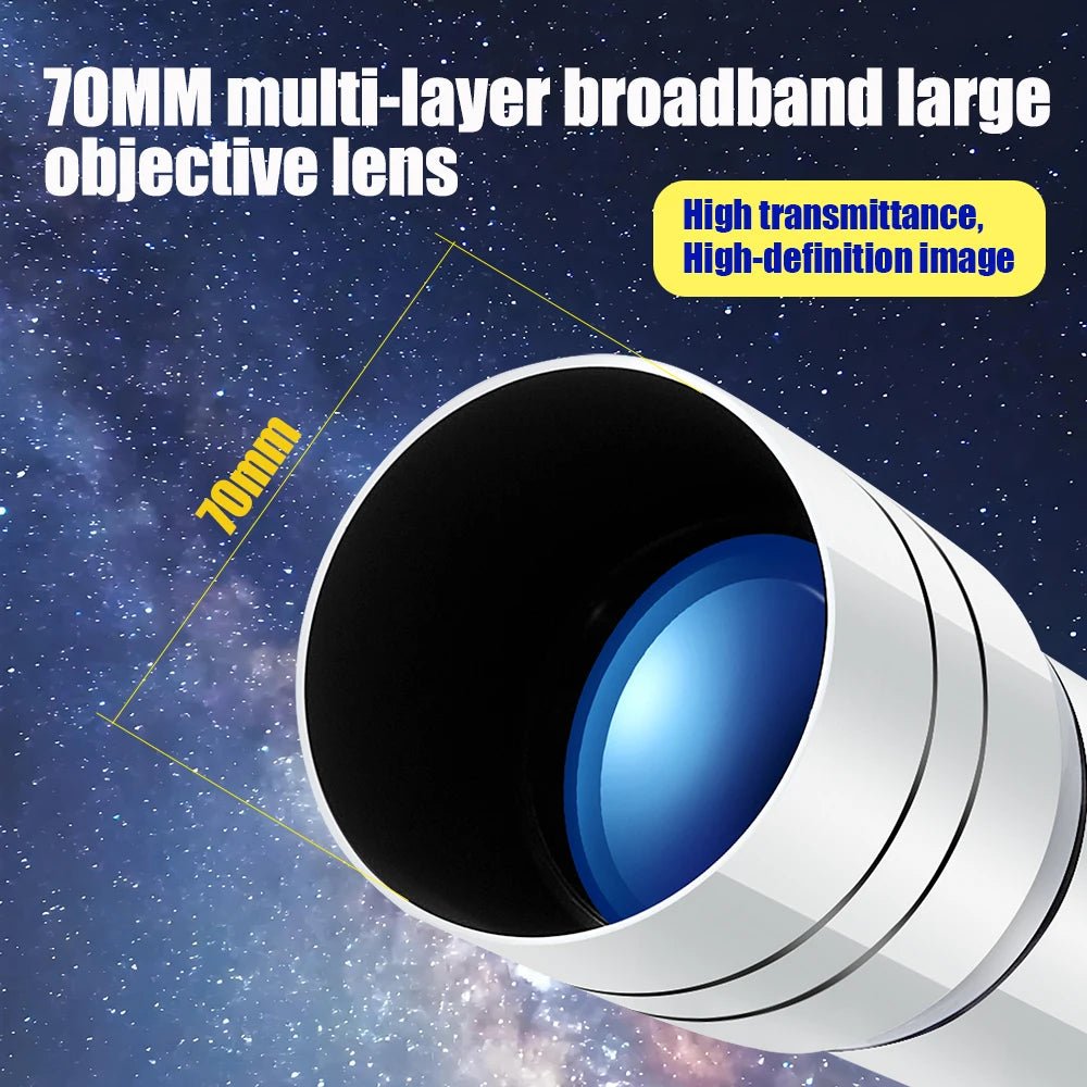 70mm Professional Refractor Telescope – Complete Stargazing Kit with Tripod & Phone Adapter - Velvet Haven