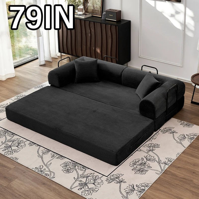 79" Convertible Corduroy Sofa Bed with Removable Armrests - Velvet Haven