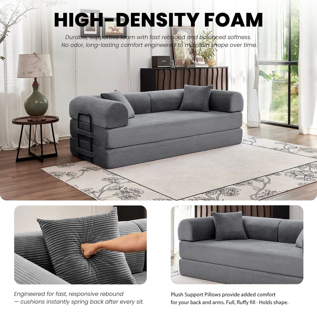 79" Convertible Corduroy Sofa Bed with Removable Armrests - Velvet Haven
