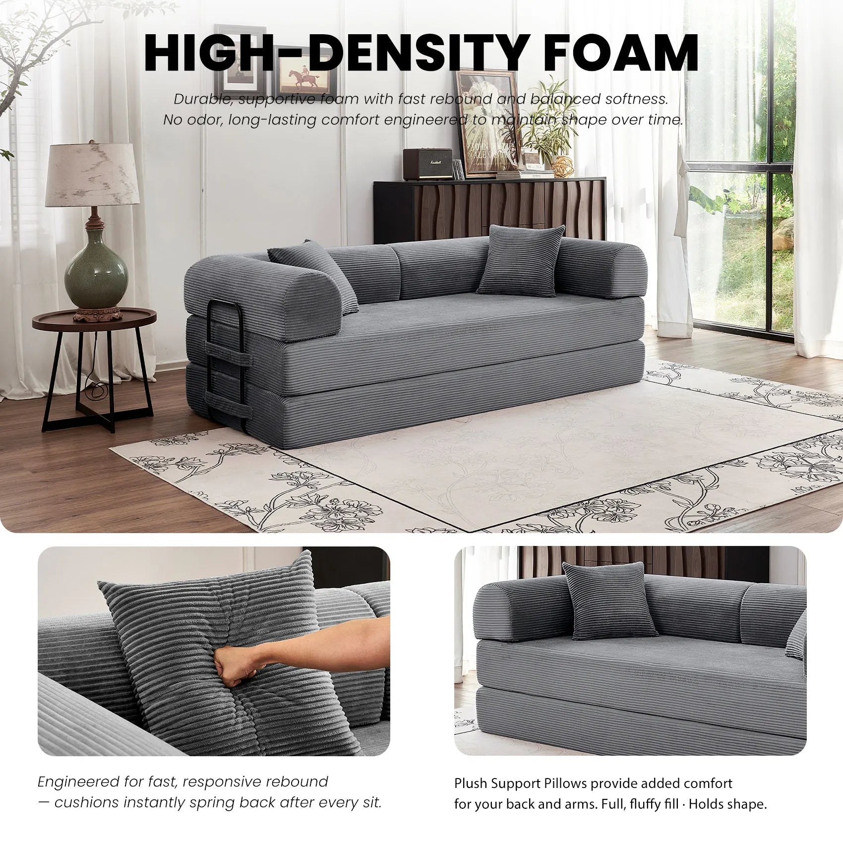 79" Convertible Corduroy Sofa Bed with Removable Armrests - Velvet Haven