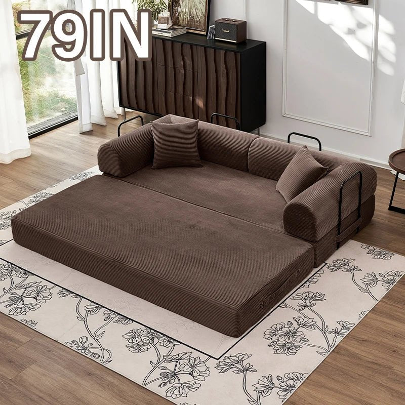 79" Convertible Corduroy Sofa Bed with Removable Armrests - Velvet Haven