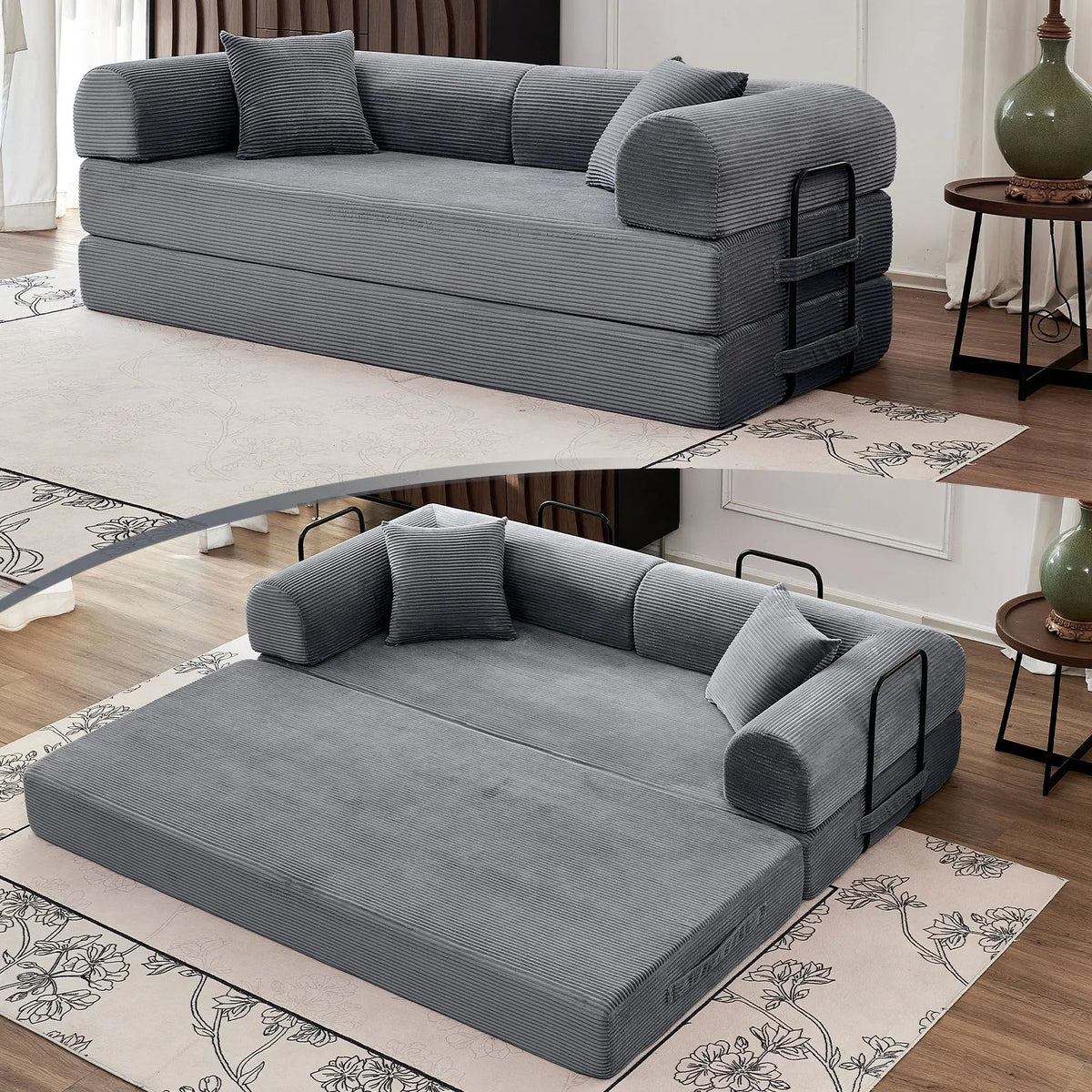79" Convertible Corduroy Sofa Bed with Removable Armrests - Velvet Haven