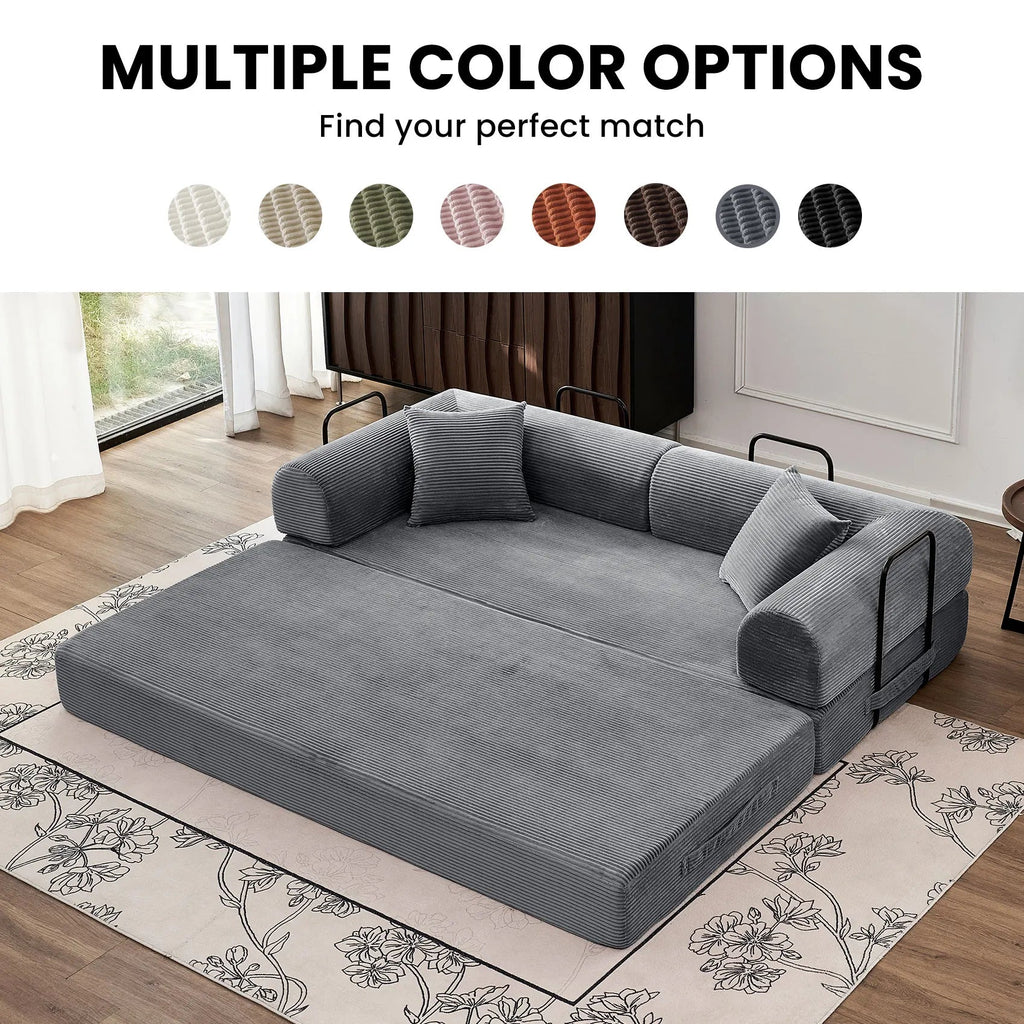 79" Convertible Corduroy Sofa Bed with Removable Armrests - Velvet Haven